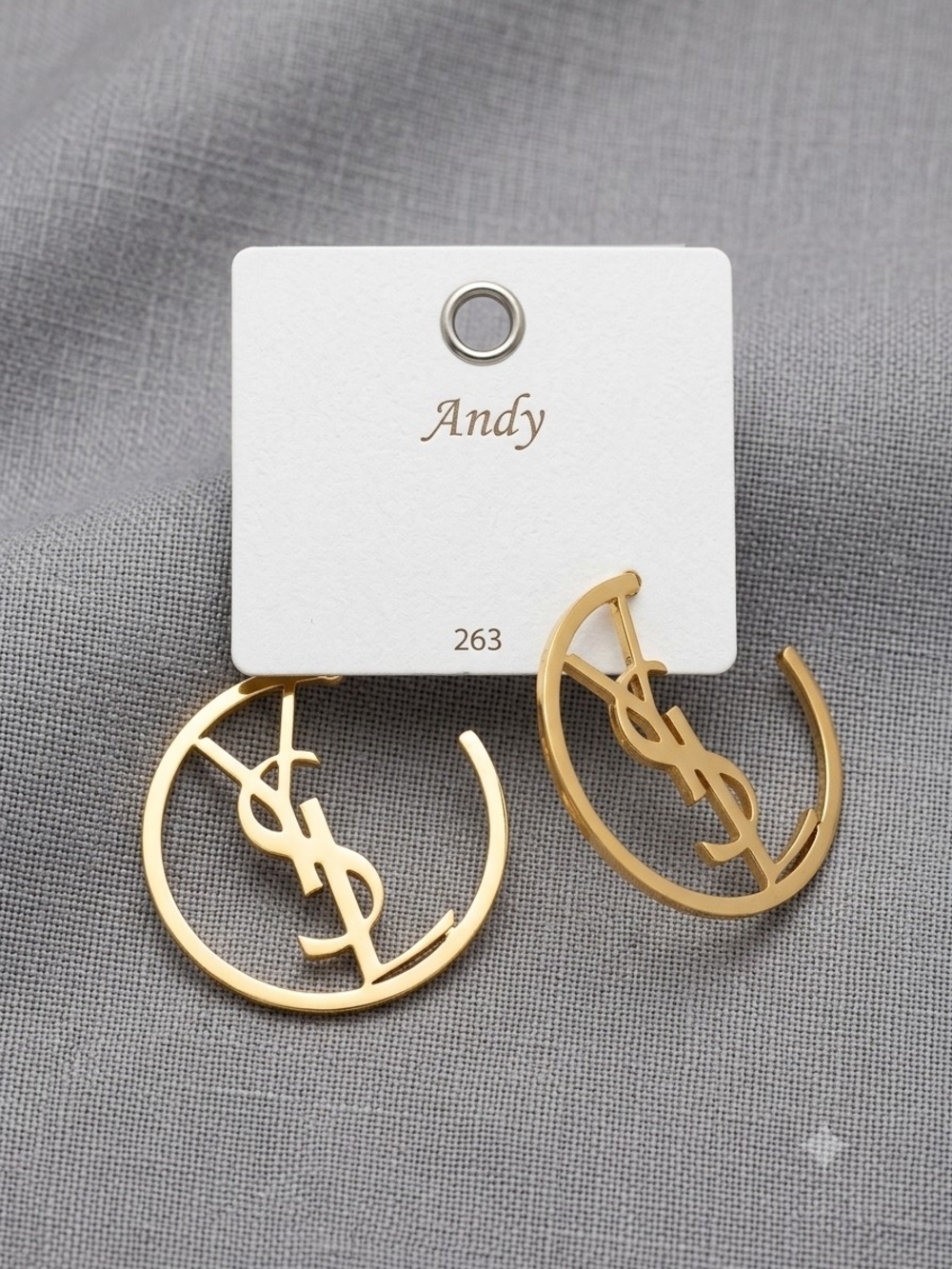 Gold Hoop Logo Drop Earrings
